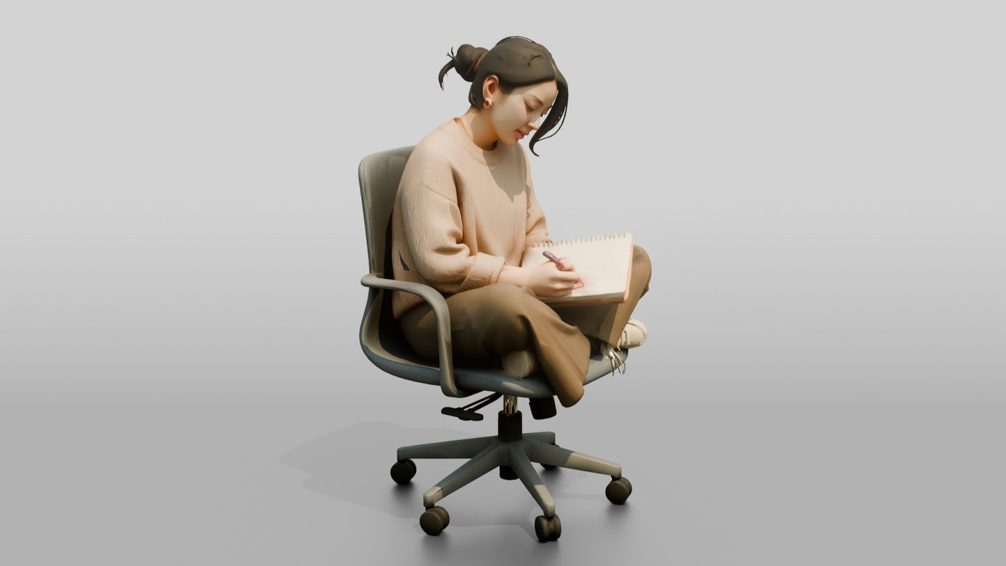 Woman Writing in a Notebook on a Chair