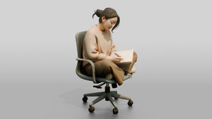 Woman Writing in a Notebook on a Chair - 3D character model, view 1