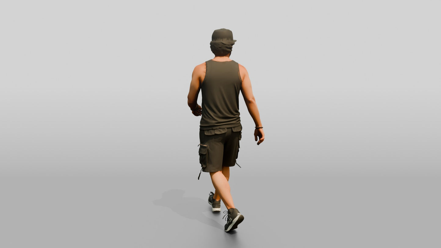 Latino Man Walking the Boardwalk in Graphic Tank Top