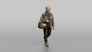 Grandmother Carrying A Basket Of Yarn And Knitting Needles - 3D character model