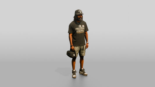 African-American Man in Heavyweight Graphic Tee - 3D character model, view 1