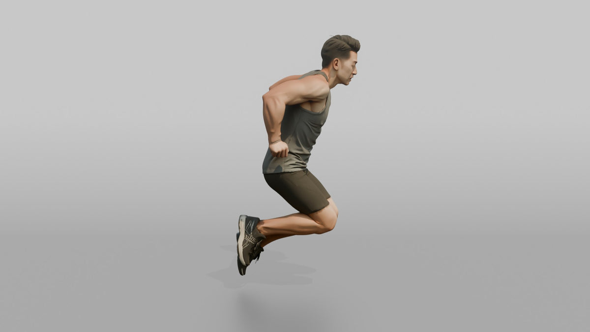 Bodyweight Athlete Man Mid-rep Of A Tricep Dip - 3D character model, view 2