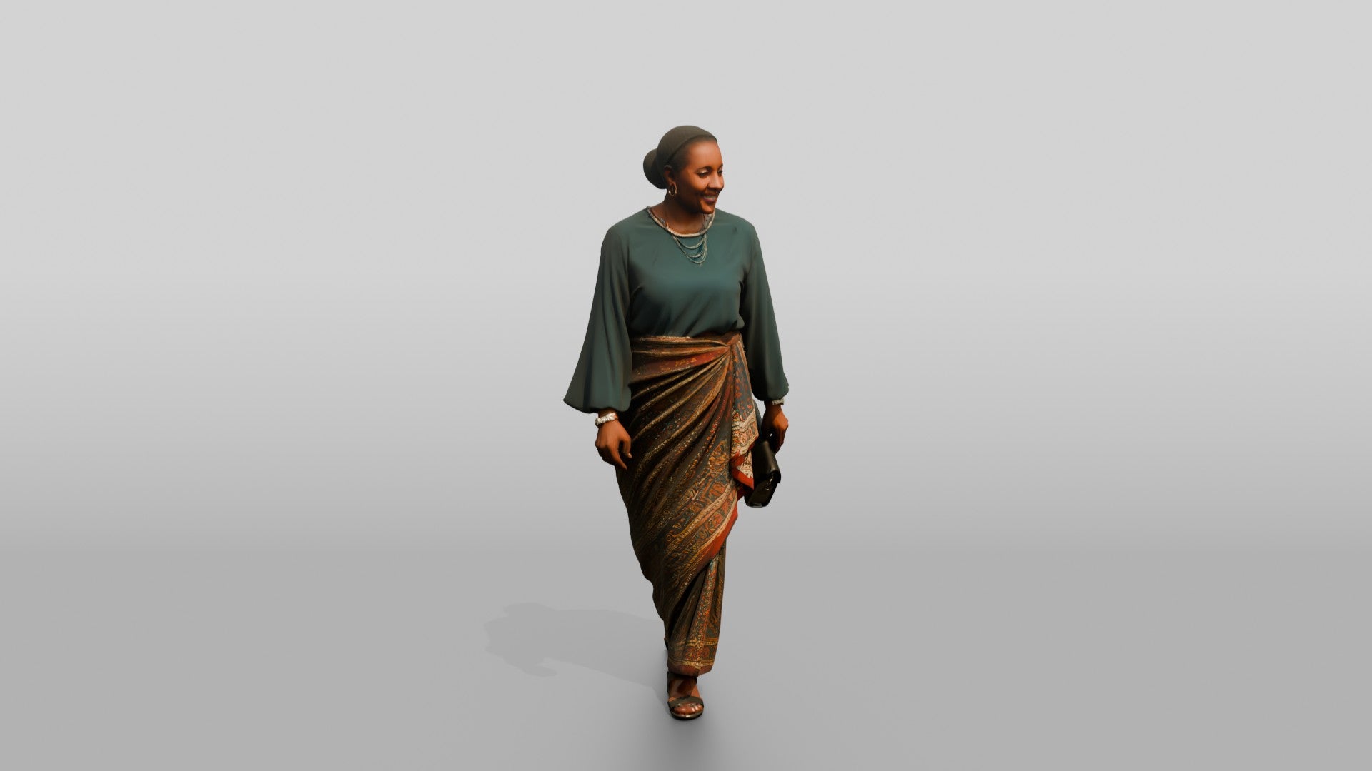 Curvy African Woman in a Printed Wrap Dress Carrying a Briefcase