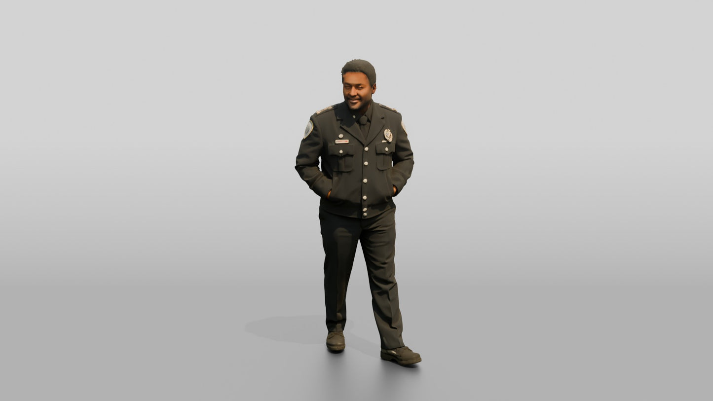 Police Officer Walking Hands in Pockets