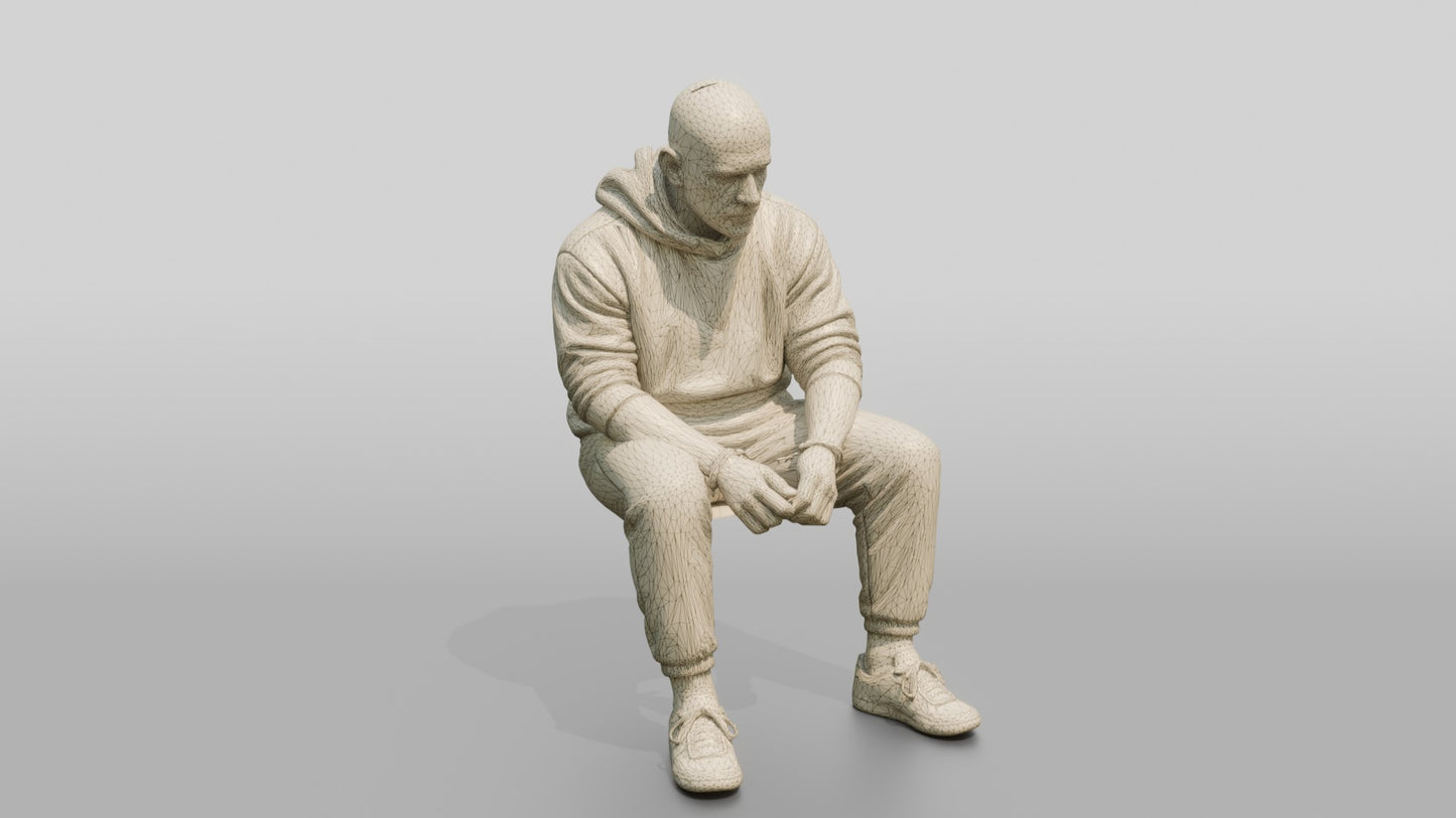 Caucasian Male Prisoner in a Navy Blue Hoodie and Joggers