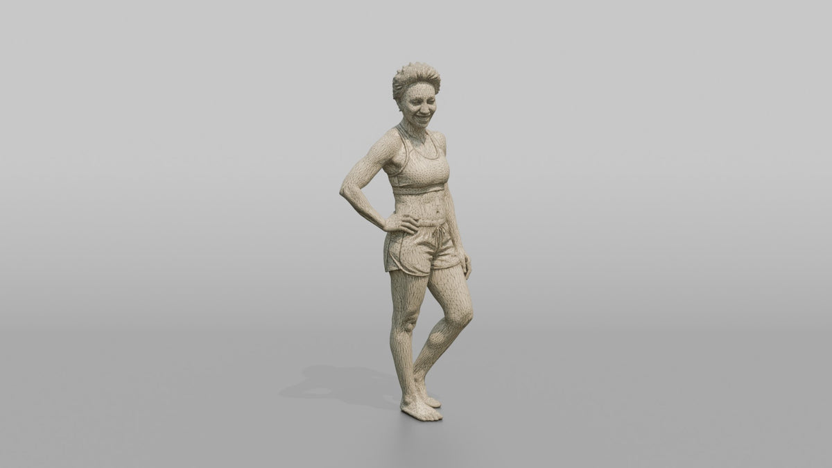 Physique Model Woman Standing In A Relaxed Athletic Stance, Hand On Hip - wireframe topology preview