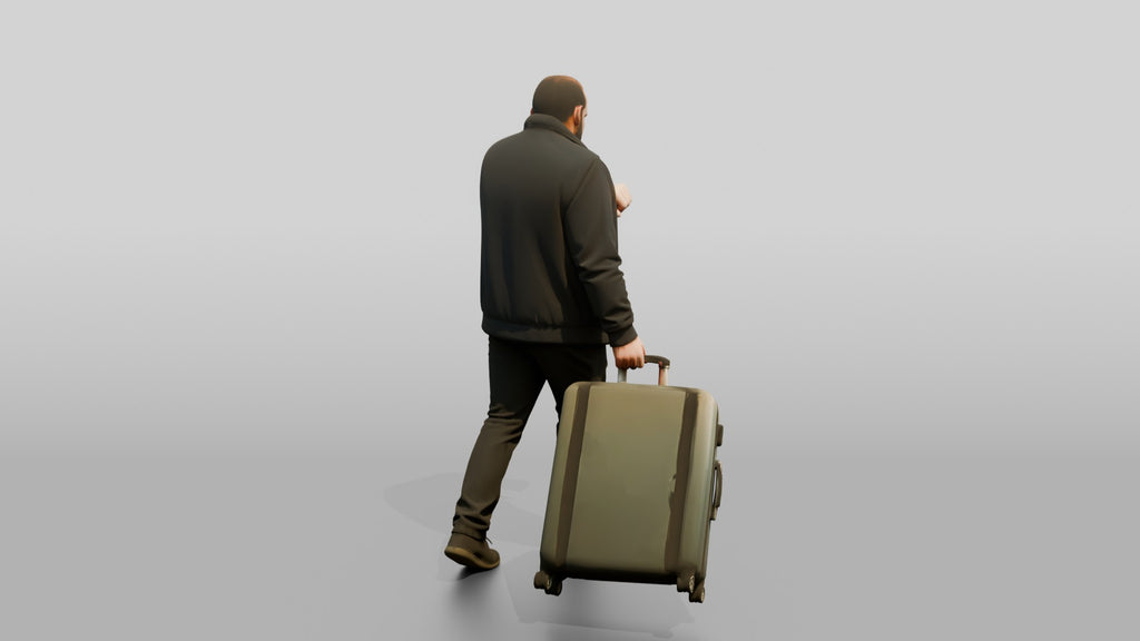 Plus-Size Bearded Man Carrying Two Suitcases Checking His Watch