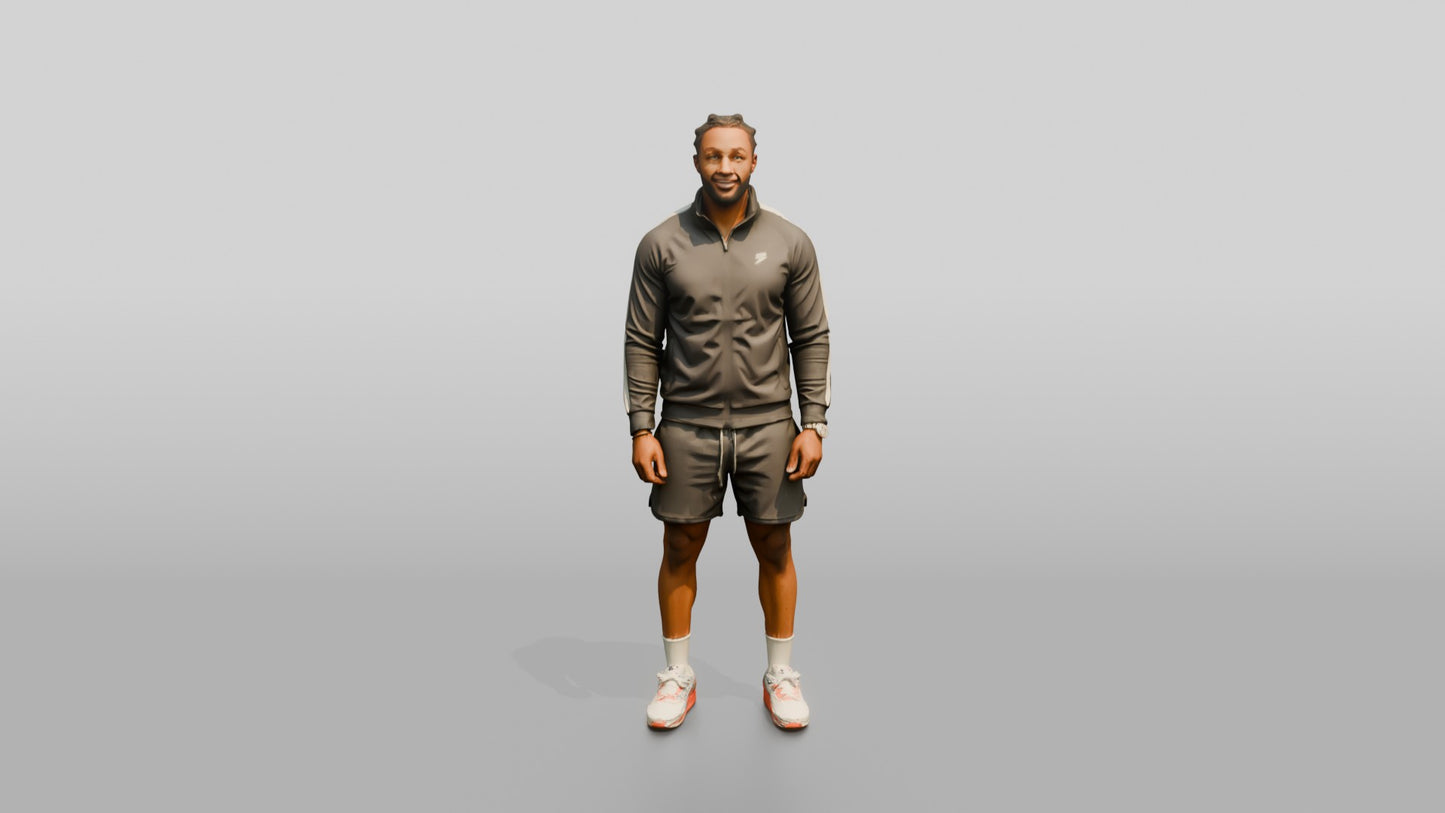 African-American Man in Track Jacket and Shorts