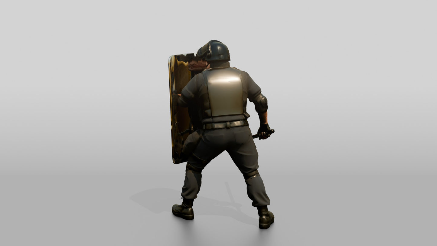 Riot Police Officer Holding Shield