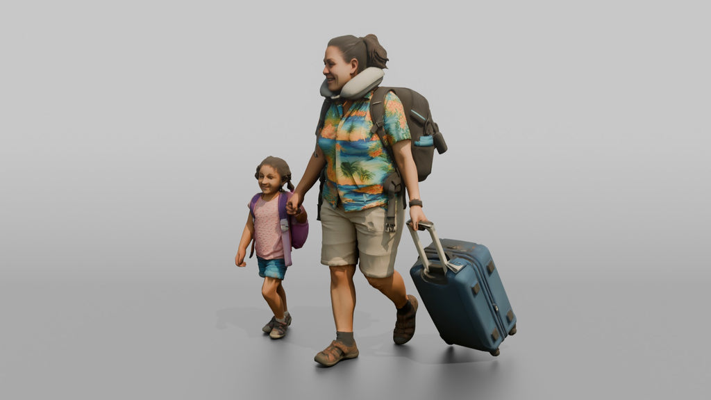 Traveler Walking With Her Child