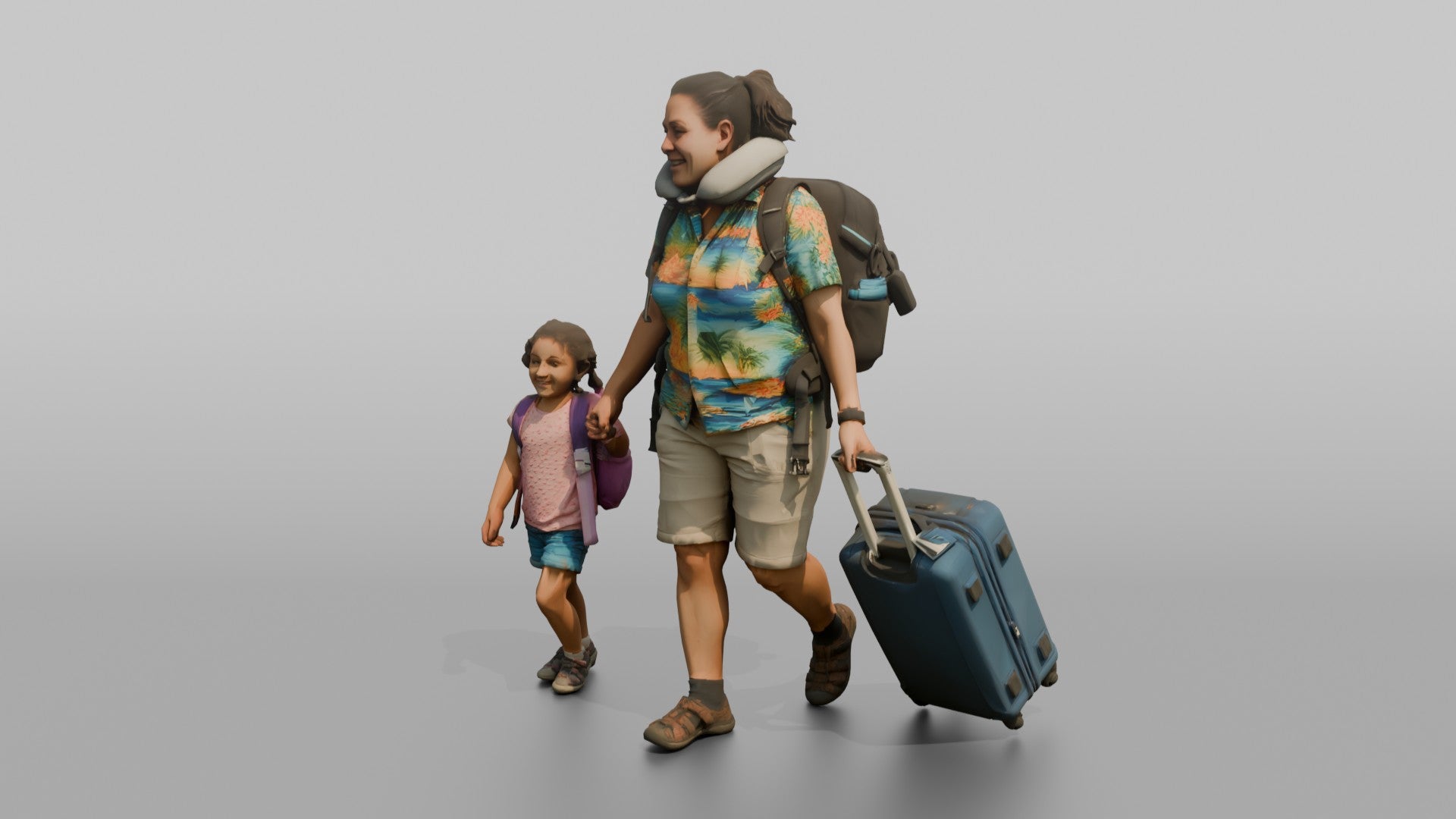 Traveler Walking With Her Child