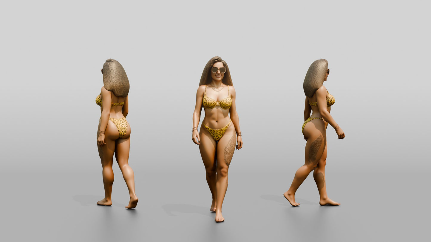 Latina Woman Walking on the Sand in Yellow Bikini