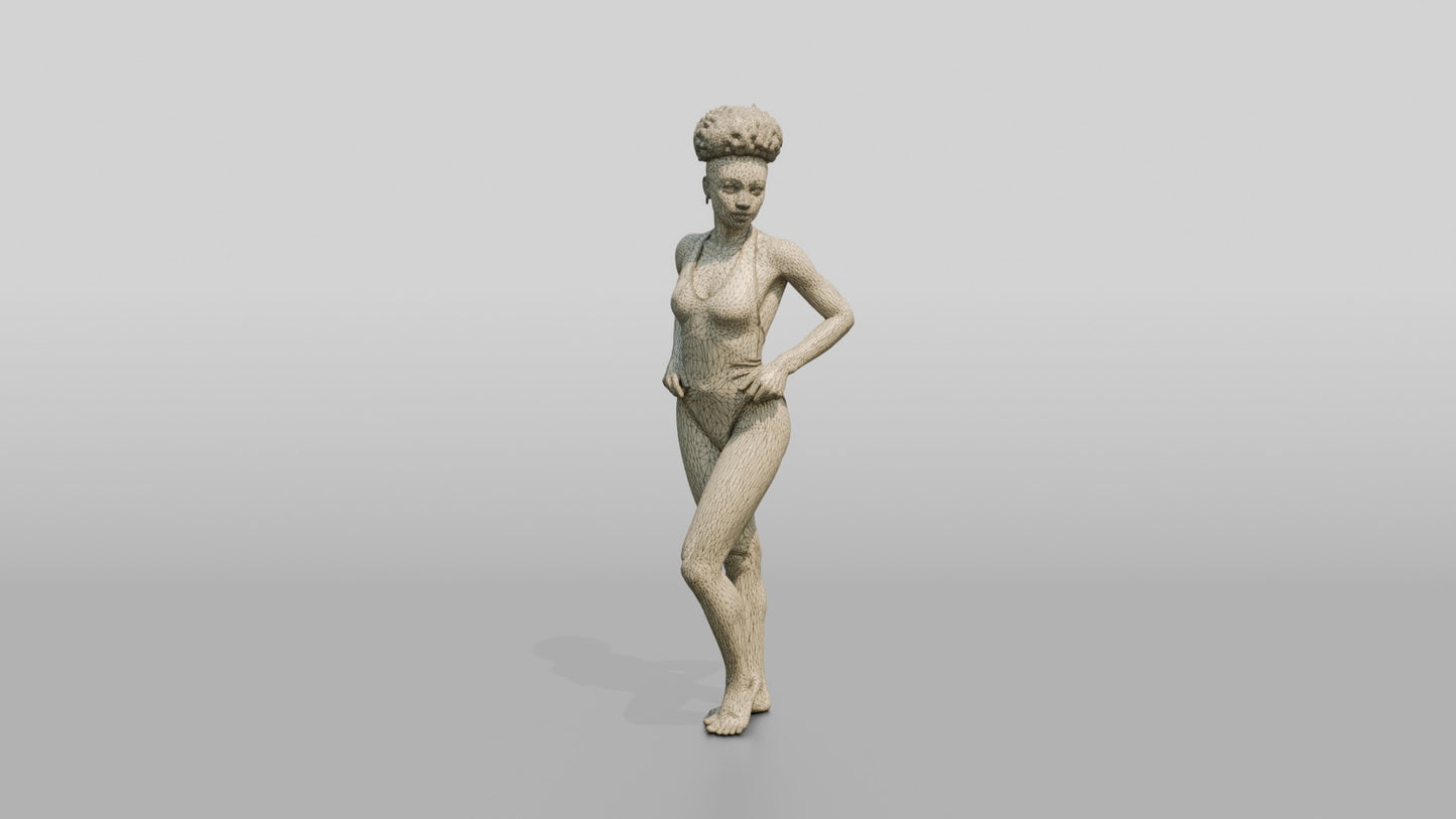 Black Woman in Ivory One-Piece Swimsuit Hand on Hip