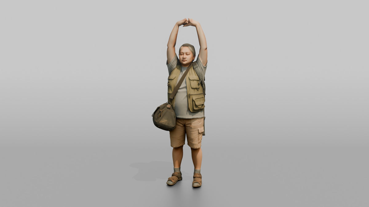 Traveler Stretching After A Long Flight - 3D character model, view 4
