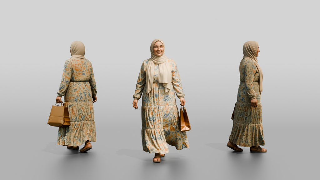 Plus-Size Young Iraqi Woman in Hijab and Maxi Dress
