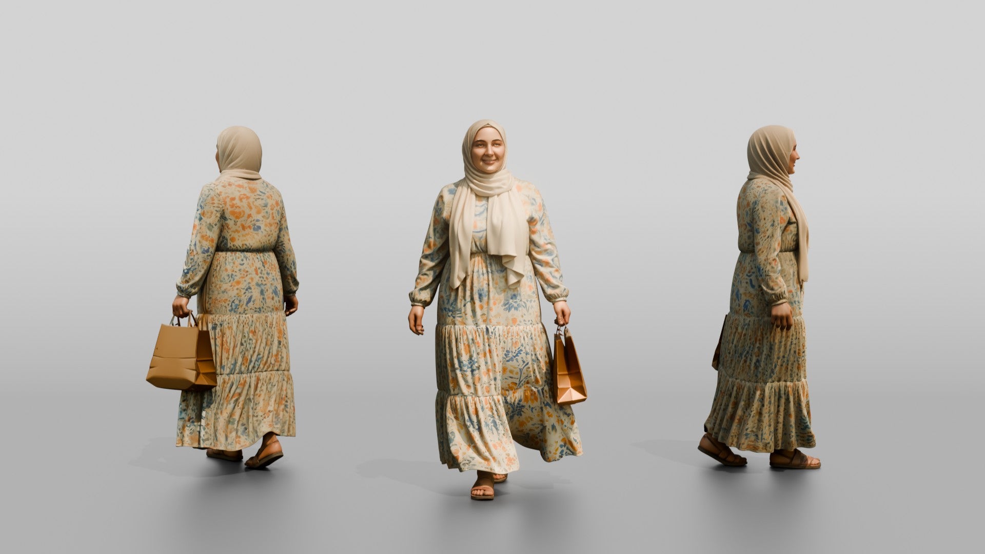 Plus-Size Young Iraqi Woman in Hijab and Maxi Dress