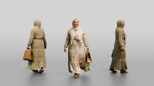Plus-Size Young Iraqi Woman in Hijab and Maxi Dress