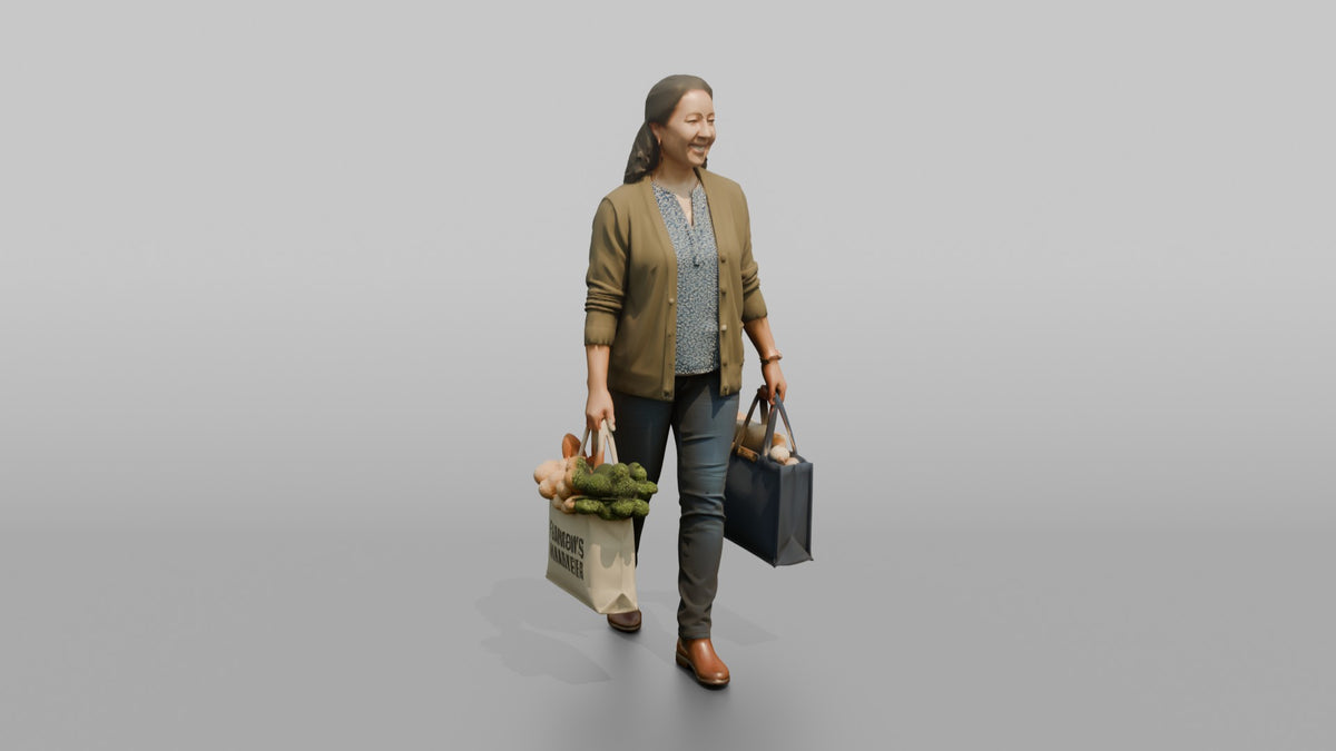 Mother Carrying A Shopping Bag In Each Hand - 3D character model