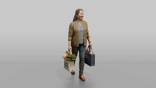 Mother Carrying A Shopping Bag In Each Hand - 3D character model