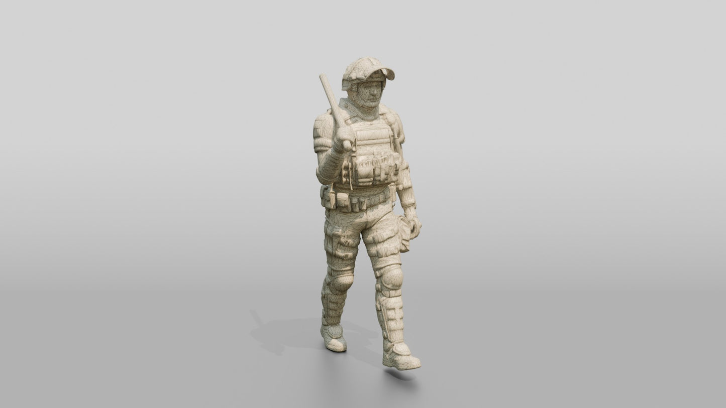 Riot Police Officer Walking with Baton