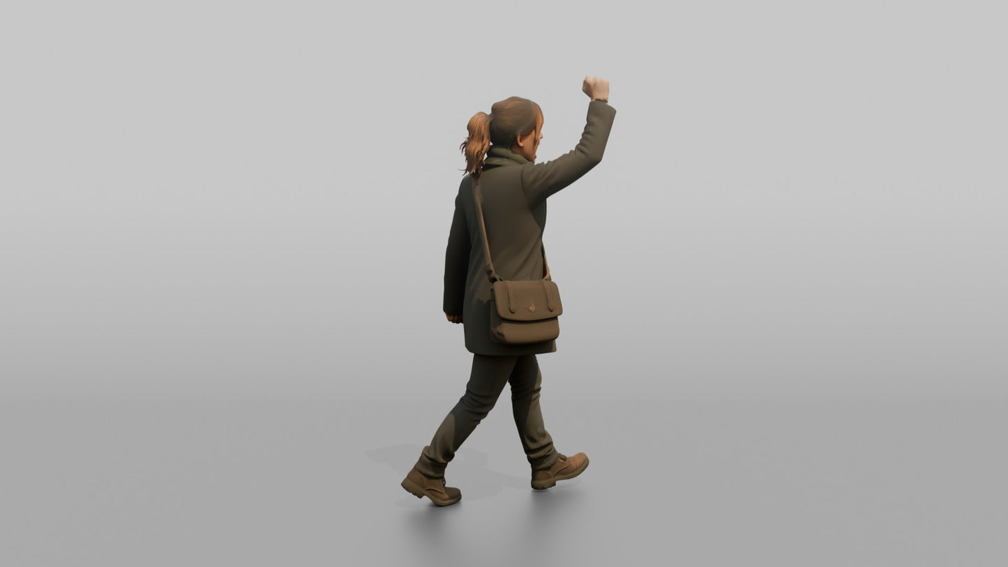 Protester Woman Marching with a Raised Fist