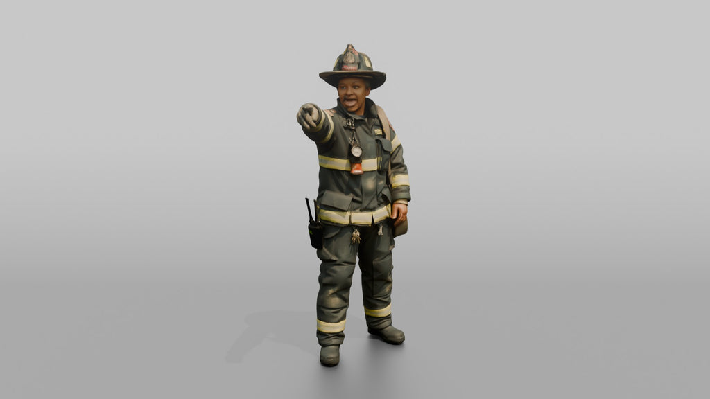 Firefighter Woman Pointing Urgently Off-camera While Calling Out Instructions