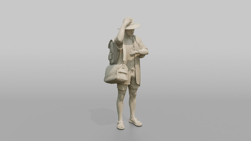 Traveler Adjusting His Sun Hat