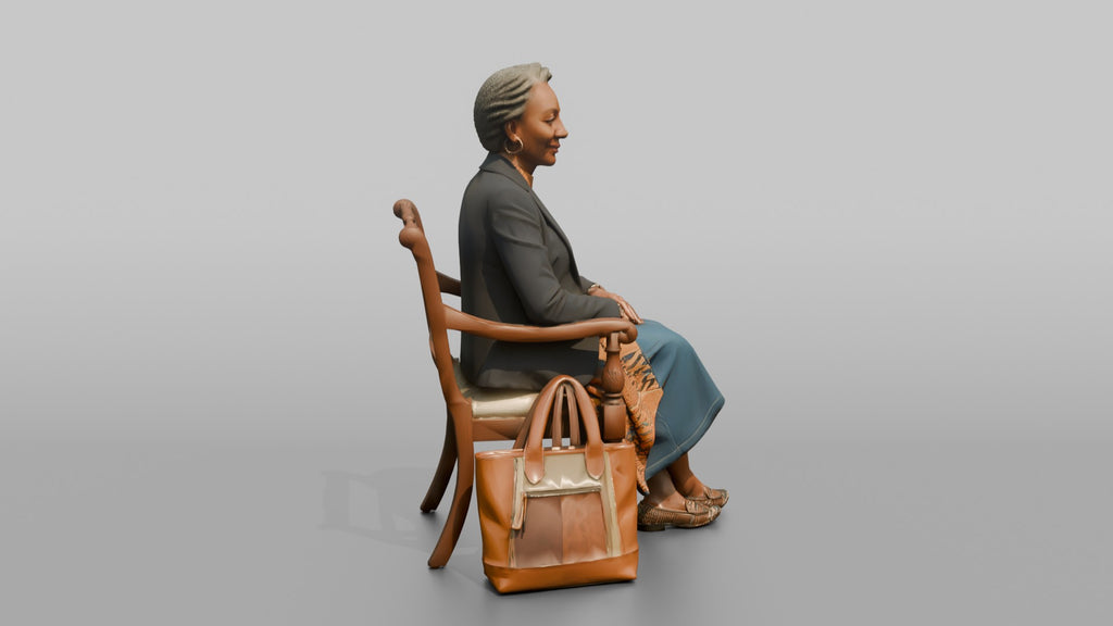 African Senior Woman Seated with Leather Tote Bag