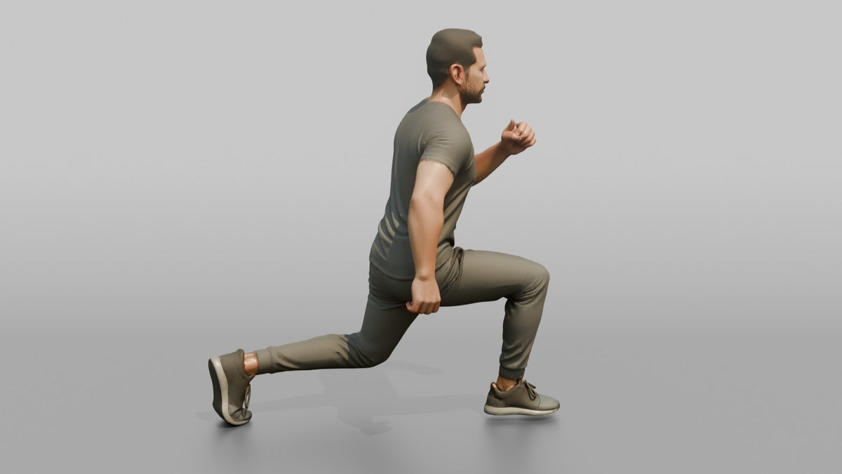 Bodyweight Athlete Man In A Deep Bodyweight Lunge - 3D character model, view 3