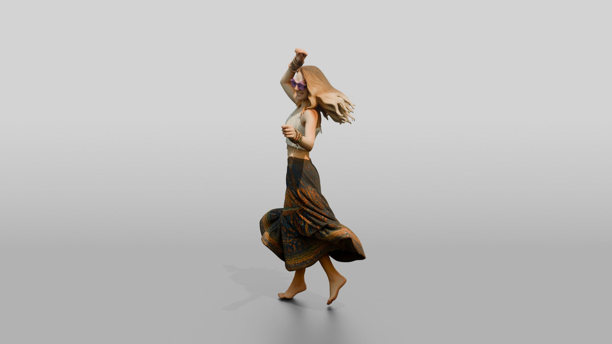 Festival Dancer in a Patterned Skirt - 3D character model, view 4