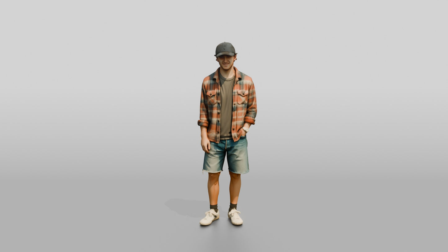 Caucasian Man in Vintage Flannel Shirt