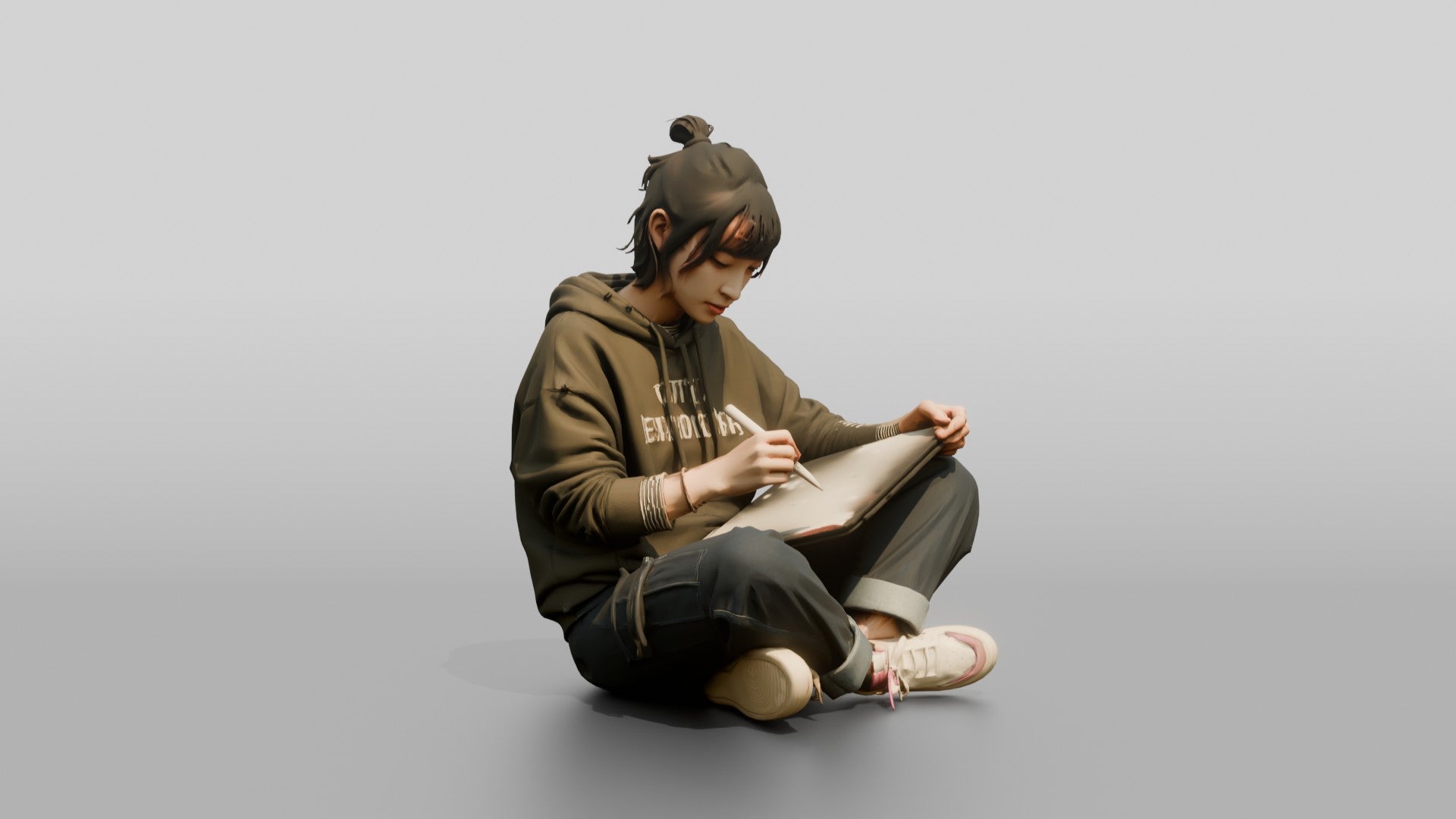 Asian Woman Sketching on Digital Tablet