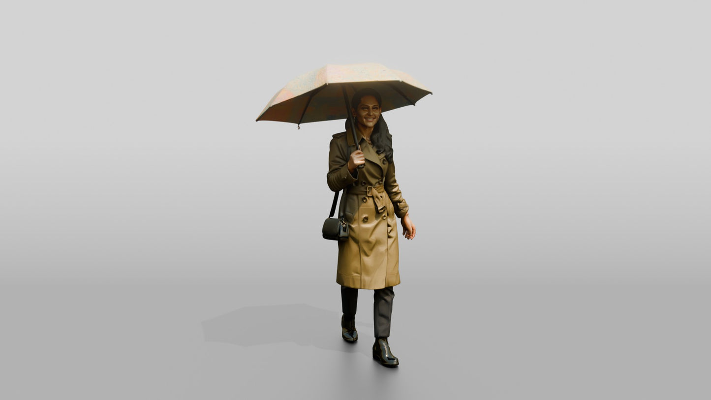 Indian Woman in Olive Trench Coat with Umbrella