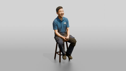 Seated Delivery Worker - 3D character model, view 1