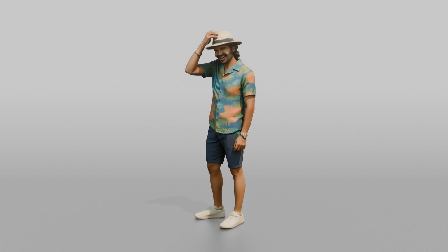 Vacationer Wearing Tropical Shirt And Shorts