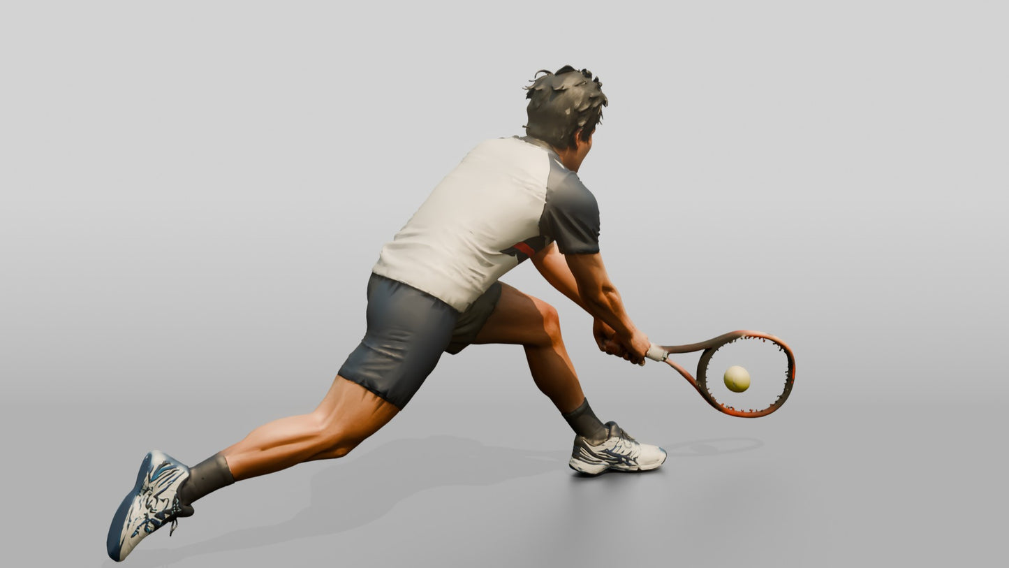 Male Tennis Player Lunging for a Backhand Save