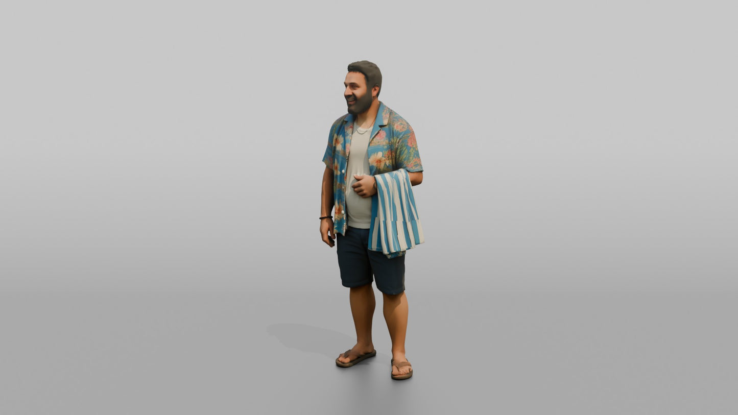 Vacationer Wearing Open Hawaiian Shirt