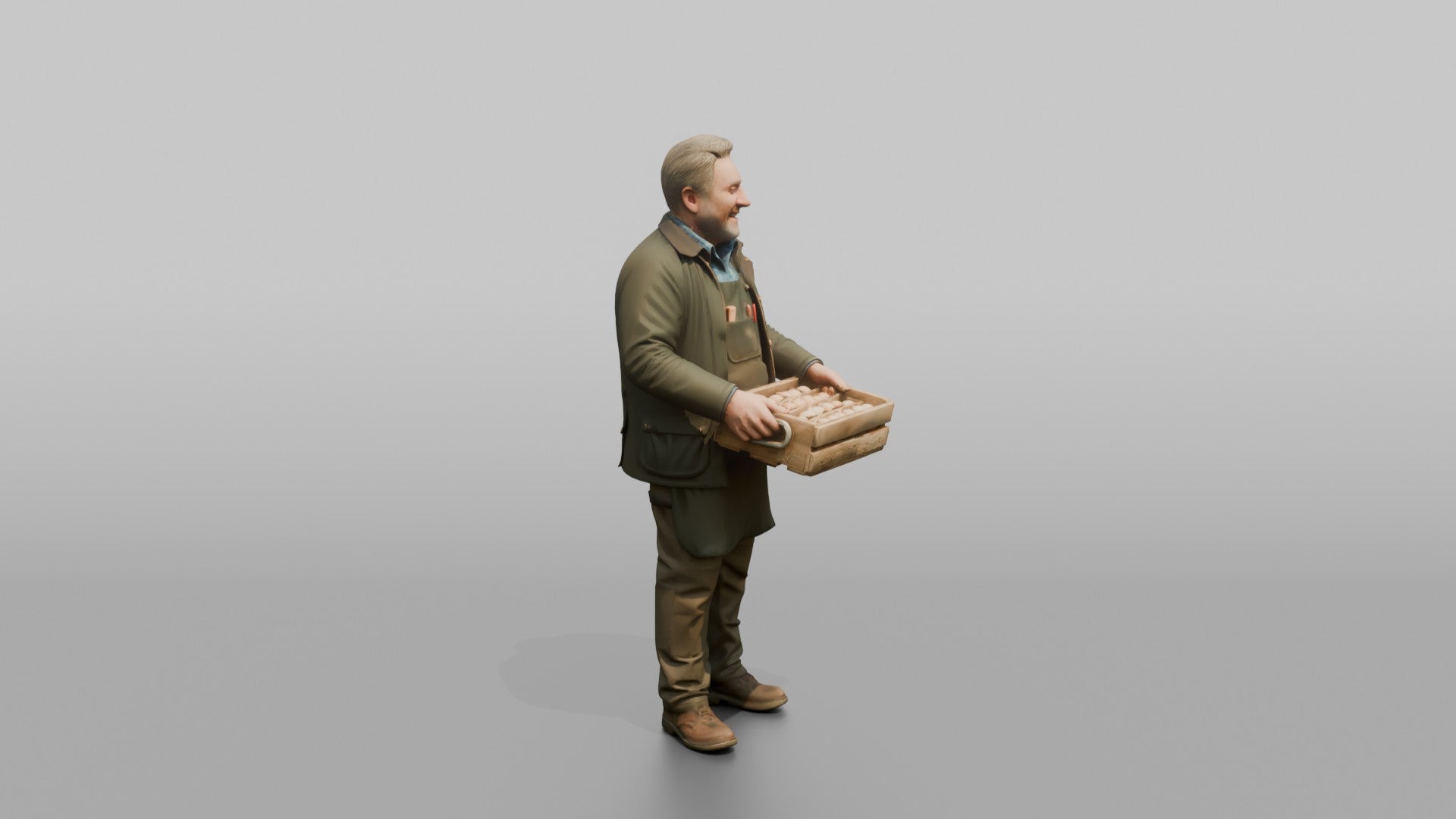 Farmer Holding Hand Built Wooden Egg Crate
