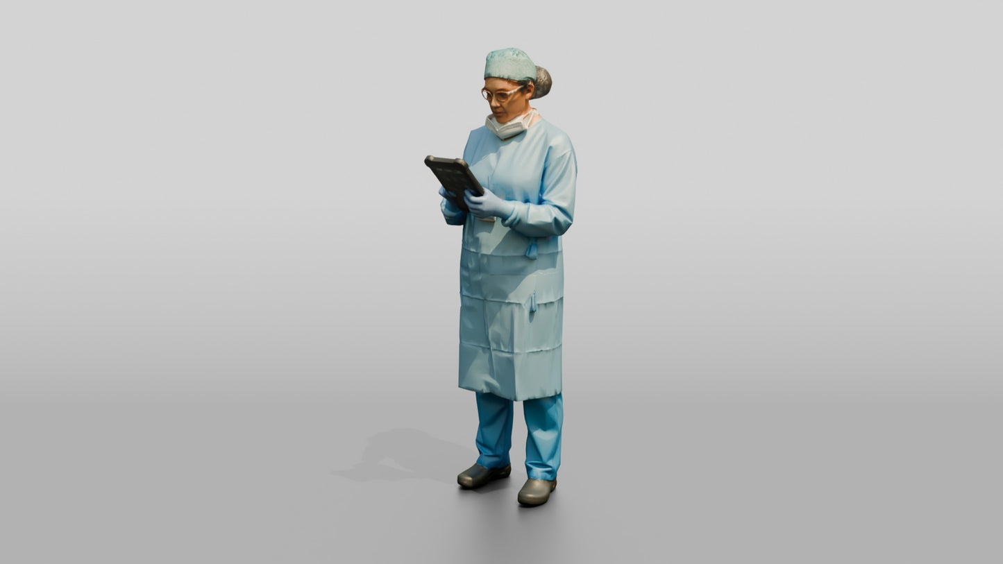 Middle-Aged Hispanic Woman Doctor with Tablet