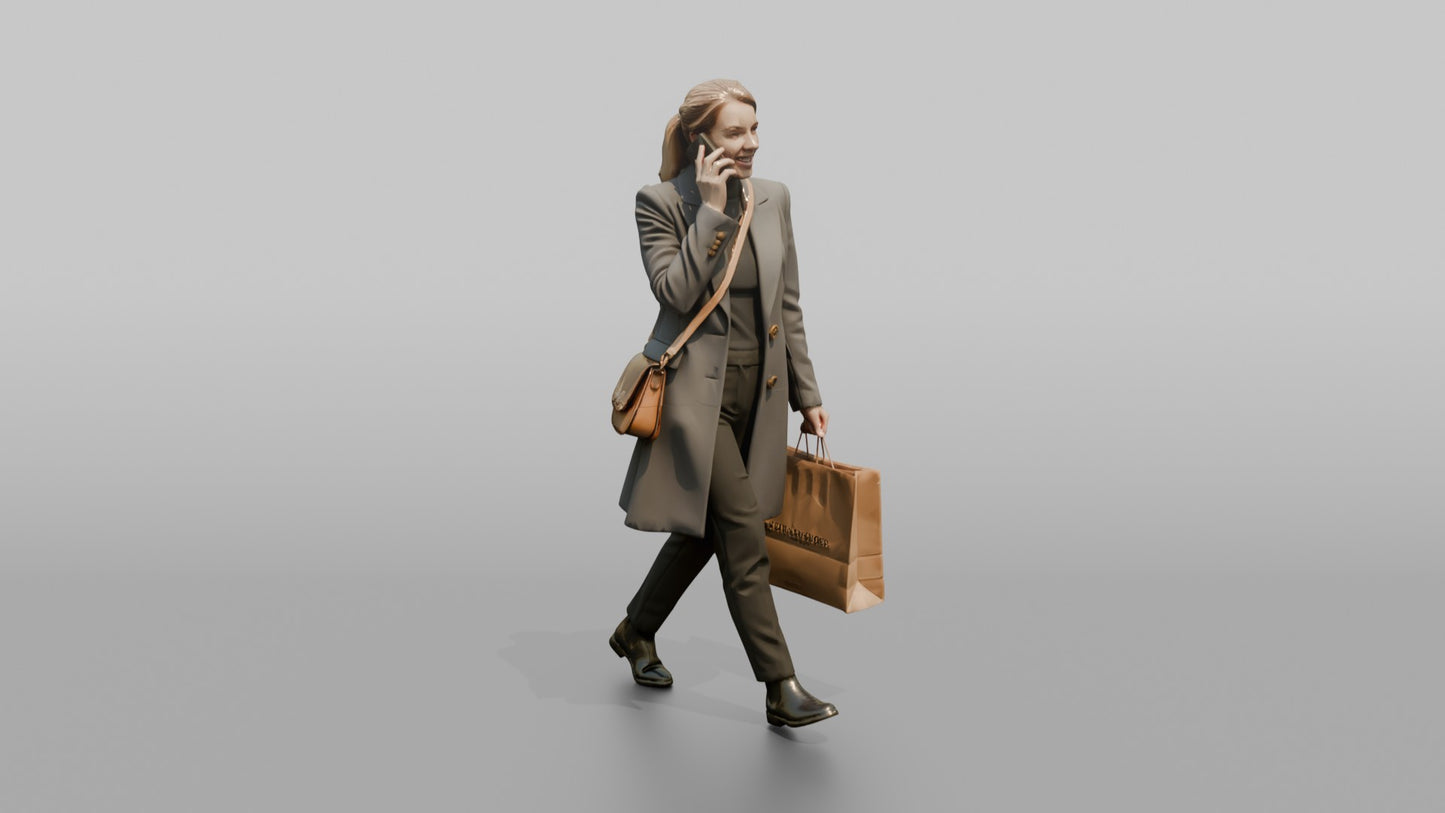 Dutch Woman Walking Briskly in a Wool Coat, Phone in Hand