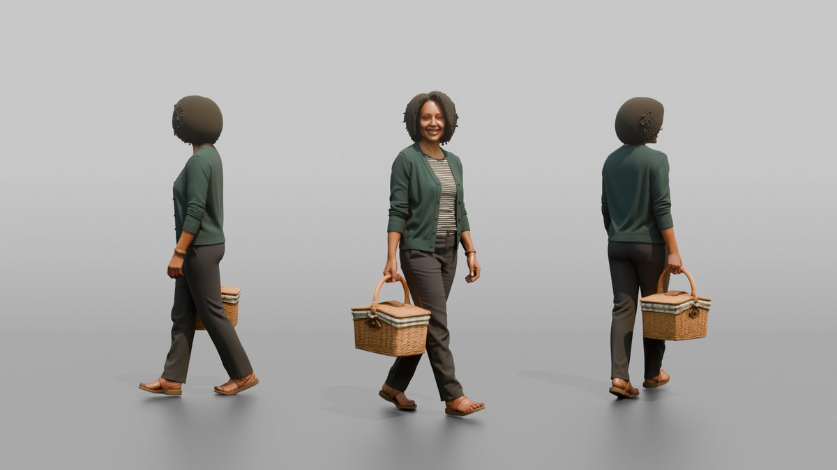 Mother Carrying A Picnic Basket By Its Handle - 3D character model, view 1
