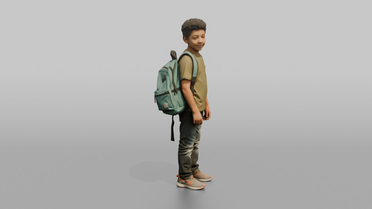 Son Carrying A Backpack By One Strap Over His Shoulder - 3D character model, view 5