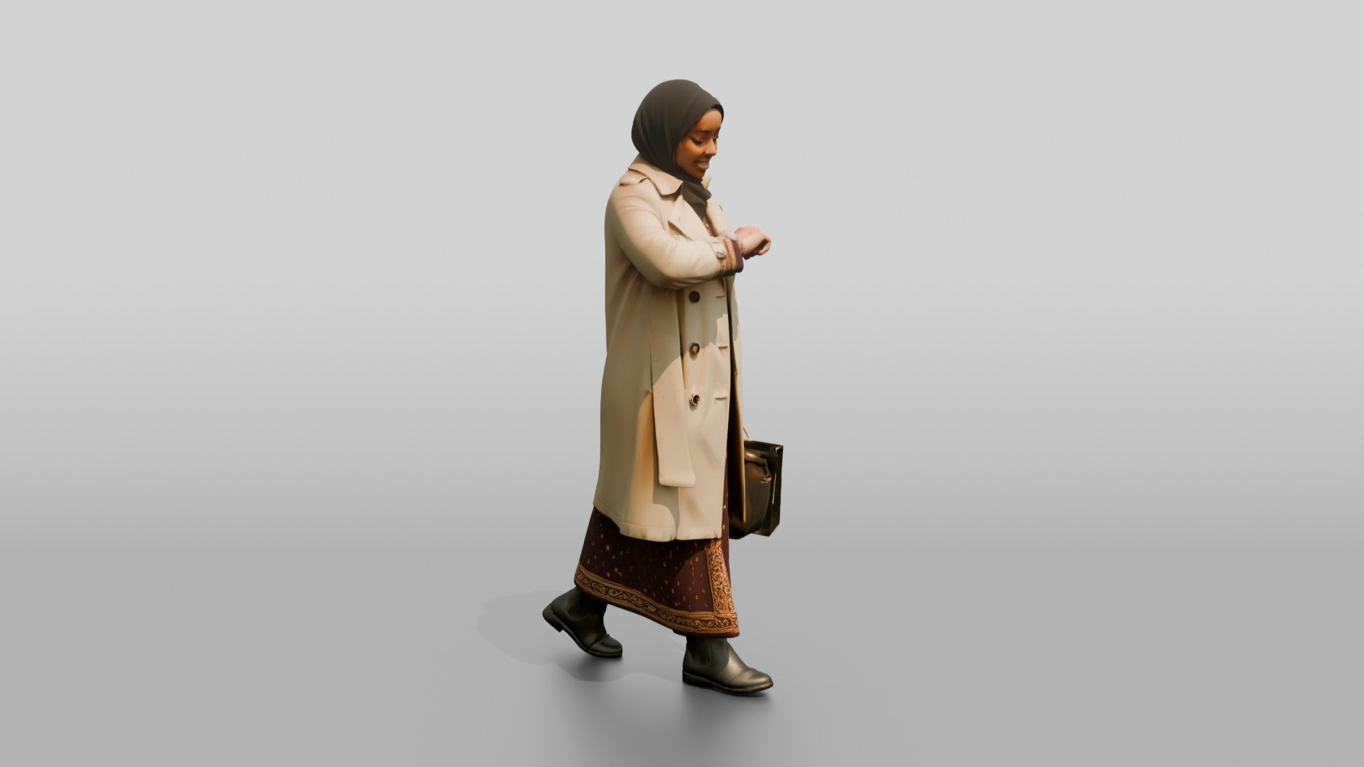 Woman in Hijab and Trench Coat Checking Her Watch
