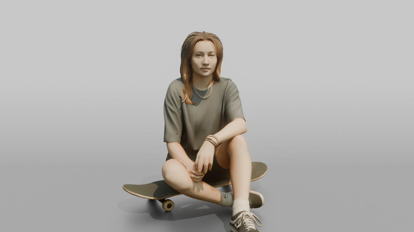 Scandinavian Teenage Girl Sitting on a Skateboard