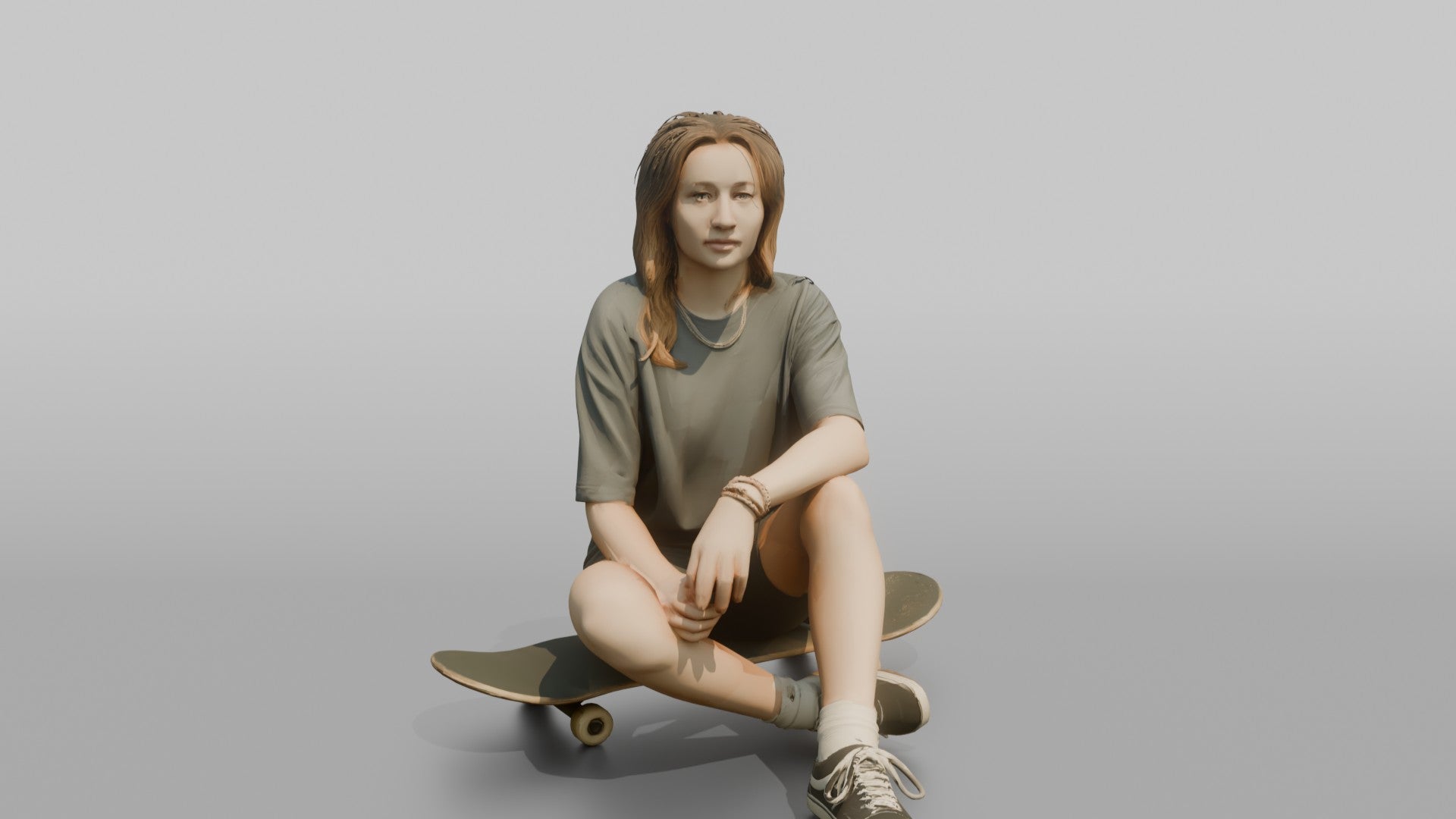 Scandinavian Teenage Girl Sitting on a Skateboard