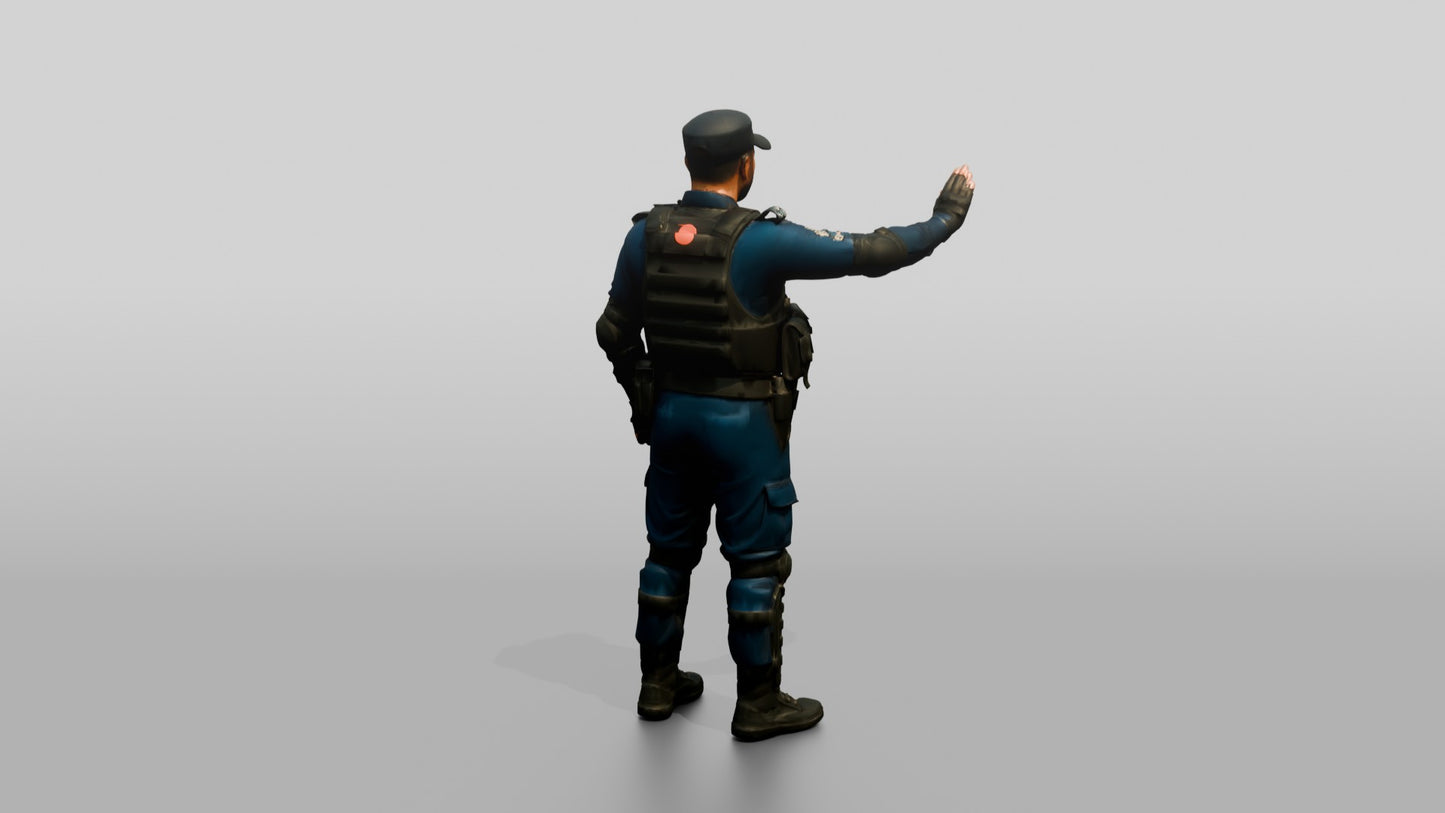 Riot Police Officer Gesturing Stop