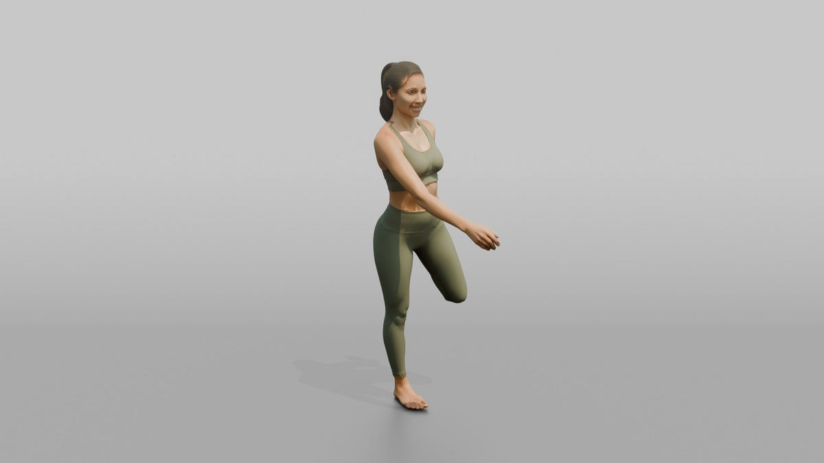 Fitness Influencer Woman Doing A Standing Quad Stretch - 3D character model, view 2