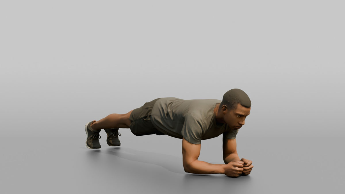 Bodyweight Athlete Man Holding A Plank Position - 3D character model, view 2