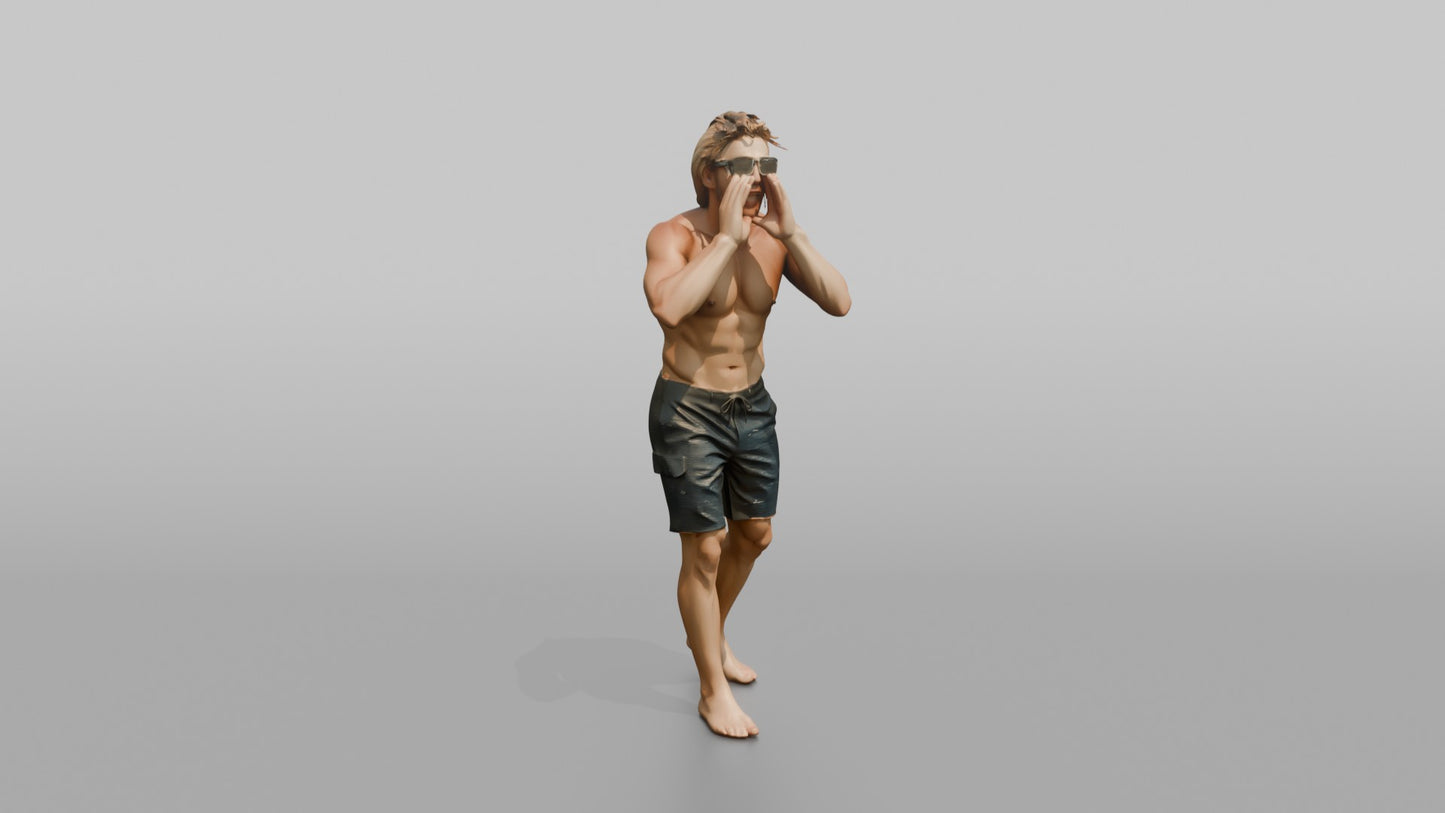 Surfer Calling Out with Cupped Hands