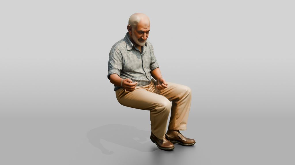 Elderly Syrian Man Feeding Birds on a Bench